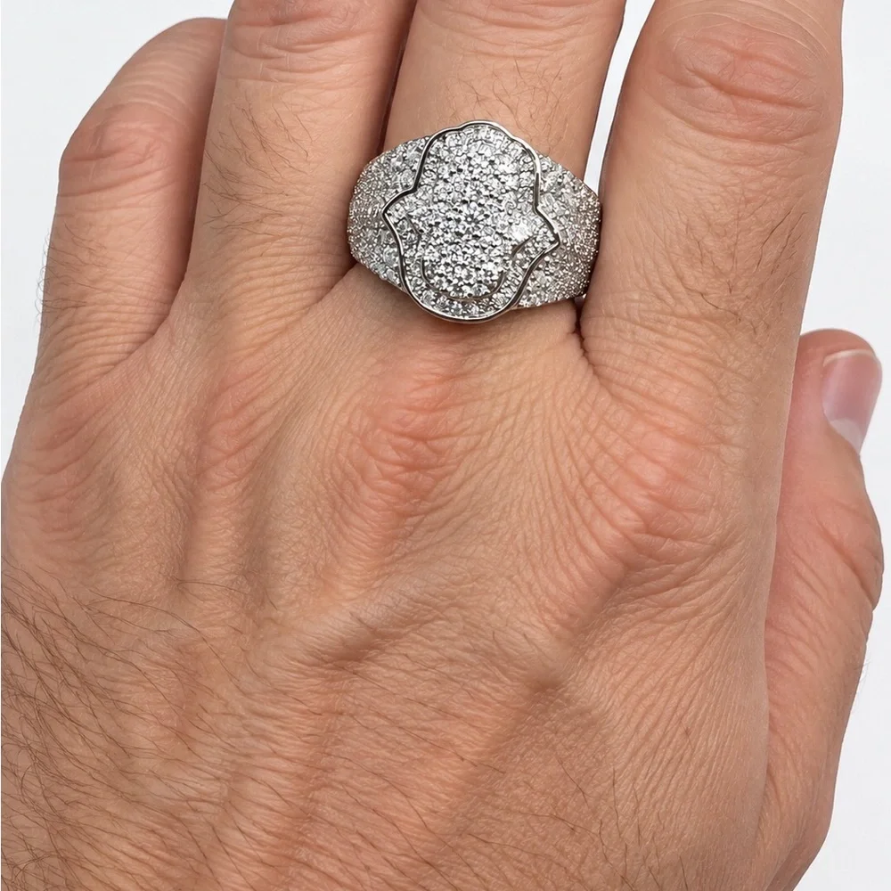925 Sterling Silver 4.00CTW MOISSANITE Pavé Hamsa Men’s Ring Size 10